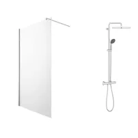 Pachet paravan dus Walk-In Omnires Marina crom 100x200 cm si coloana de dus Grohe Vitalio Start crom