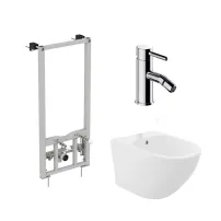 Pachet rama instalare Ideal Standard ProSys, bideu Rea Carlo alb si baterie bideu Omnires Y crom