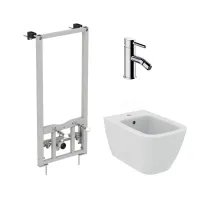 Pachet rama instalare Ideal Standard ProSys, bideu suspendat Ideal Standard I.life B alb si baterie bideu Omnires Y crom