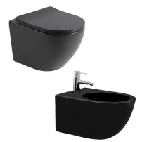 Pachet vas wc negru mat, capac slim softclose si bideu suspendat negru mat Rune Ivaldi