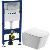 Pachet vas wc Rune Jord, capac slim softclose si set rezervor wc cu cadru incastrat Geberit Duofix si clapeta crom Delta20