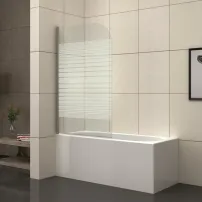 Paravan de cada pivotant Inter Ceramic 80x130 cm sticla transparenta cu lini albe 4 mm profil crom lucios