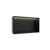 Raft incastrat dreptunghiular Balneo Wall-Box One LED cu rama 60x30x10 cm negru mat