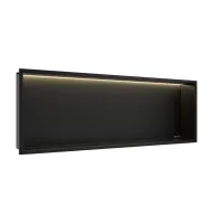Raft incastrat dreptunghiular Balneo Wall-Box One LED cu rama 90x30x10 cm negru mat