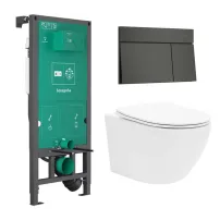 Rezervor incastrat Hansgrohe iFrame 112 cm cu clapeta iFrame Element E negru periat plus vas WC Rune Ivaldi alb cu capac softclose