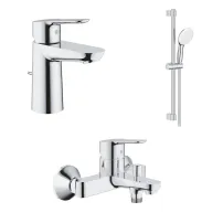 Set baterii lavoar cada Grohe BauEdge si dus cu bara Tempesta crom lucios