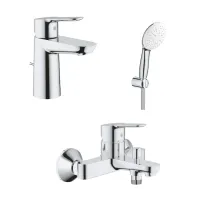 Set baterii lavoar cada Grohe BauEdge si dus cu porter Tempesta crom lucios