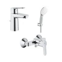 Set baterii lavoar dus Grohe BauEdge si dus cu porter Tempesta crom lucios