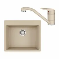 Set chiuveta bucatarie compozit Franke Maris Avena 59x50 cm cu 1 cuva finisaj bej mat si baterie Novara Plus