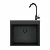 Set chiuveta bucatarie compozit Franke Maris VN 59x50 cm cu 1 cuva finisaj negru mat si baterie Pola