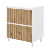 Set dulap baza stejar mat si lavoar Savini Due Creta 80 cm