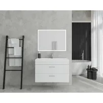 Set dulap baza suspendat alb cu 2 sertare si lavoar alb Drop Lines Diana 80 cm