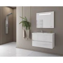 Set dulap baza suspendat alb si lavoar alb Drop Luxus 85 cm