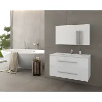 Set dulap baza suspendat alb si lavoar alb Drop Torino 90 cm