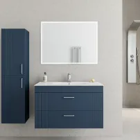 Set dulap baza suspendat bleumarin cu 2 sertare Drop Lines Athena si lavoar alb 80 cm