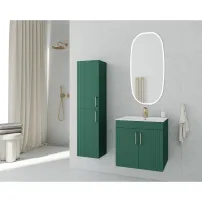 Set dulap baza suspendat Drop Lines Hera verde cu 2 usi si lavoar alb 50 cm