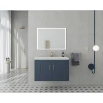 Set dulap baza suspendat Drop Lines Venus cu 2 usi bleumarin si lavoar 80 cm alb