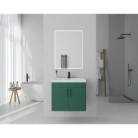 Set dulap baza suspendat Drop Lines Venus cu 2 usi verde si lavoar 60 cm alb