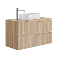 Set dulap baza suspendat Gala Canaletto 2 sertare 100 cm cu blat finisaj lemn bej mat