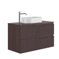 Set dulap baza suspendat Gala Canaletto 2 sertare 100 cm cu blat finisaj nuc negru mat