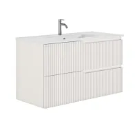 Set dulap baza suspendat Gala Canaletto 2 sertare 100 cm finisaj alb mat si lavoar Luc alb