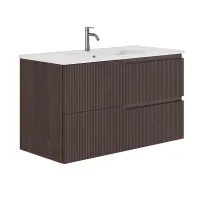 Set dulap baza suspendat Gala Canaletto 2 sertare 100 cm finisaj nuc negru si lavoar Luc alb