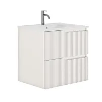 Set dulap baza suspendat Gala Canaletto 2 sertare 60 cm finisaj alb mat si lavoar Luc alb