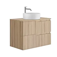 Set dulap baza suspendat Gala Canaletto 2 sertare 80 cm cu blat finisaj lemn bej mat