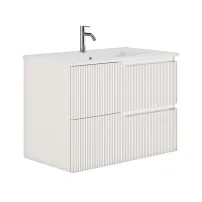Set dulap baza suspendat Gala Canaletto 2 sertare 80 cm finisaj alb mat si lavoar Luc alb