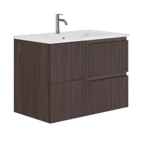 Set dulap baza suspendat Gala Canaletto 2 sertare 80 cm finisaj nuc negru si lavoar Luc alb