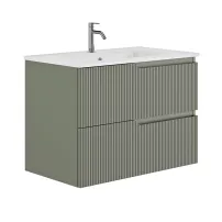 Set dulap baza suspendat Gala Canaletto 2 sertare 80 cm finisaj verde si lavoar Luc alb