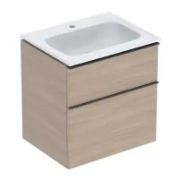 Set dulap baza suspendat Geberit iCon finisaj stejar 2 sertare si lavoar alb 60 cm