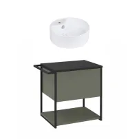 Set dulap baza suspendat Krofam Lov verde-negru 60 cm blat negru cu lavoar 38 cm
