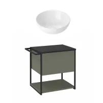 Set dulap baza suspendat Krofam Lov verde-negru 60 cm blat negru cu lavoar 39 cm