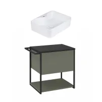 Set dulap baza suspendat Krofam Lov verde-negru 60 cm blat negru cu lavoar 49x38 cm
