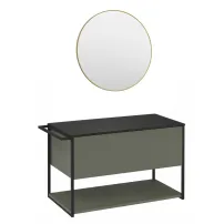Set dulap baza suspendat Krofam Lov verde-negru 80 cm blat negru si oglinda cu rama aurie