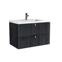 Set dulap baza suspendat negru cu 2 sertare Oristo Siena si lavoar din compozit Amelia 80 cm