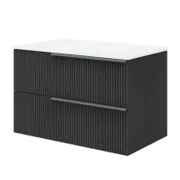 Set dulap baza suspendat negru mat si lavoar Savini Due Sidney 80 cm
