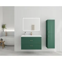 Set dulap baza suspendat verde cu 2 sertare si lavoar alb Drop Lines Diana 80 cm