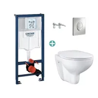 Set rezervor Grohe Rapid SL cu clapeta Skate Air crom si vas wc Grohe Bau Ceramic Rimless capac soft close