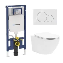 Set rezervor incastrat Geberit Duofix Sigma cu set de fixare, clapeta alba Sigma01 plus vas WC Rune Ivaldi alb cu capac slim softclose