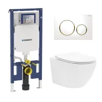 Set rezervor incastrat Geberit Duofix Sigma cu set de fixare, clapeta alba Sigma20 plus vas WC Rune Ivaldi alb cu capac slim softclose