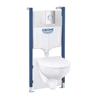 Set rezervor WC Grohe Solido 6 in 1 si clapeta crom Sail plus vas WC Bau Ceramic cu capac slim softclose