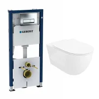 Set rezervor WC incastrat cu set fixare Geberit Duofix Up100 si clapeta Delta crom plus vas WC Rune Ivaldi Grande alb cu capac slim softclose