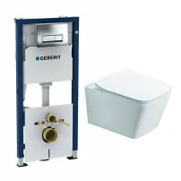 Set rezervor WC incastrat cu set fixare Geberit Duofix Up100 si clapeta Delta crom plus vas WC Rune Jord alb cu capac slim softclose