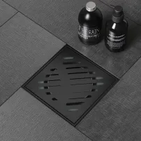 Set rigola pentru dus Inter Ceramic New Generation cu capac cu fante diagonale 10x10 cm finisaj negru lucios