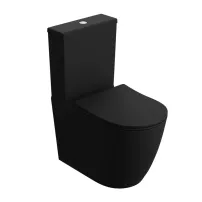 Set vas WC compact pe pardoseala Rune Gunvor Rimless negru cu rezervor si capac softclose