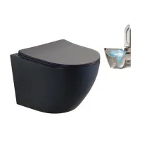 Set vas WC suspendat Inter Ceramic Tornado Rimless cu capac slim negru finisaj mat