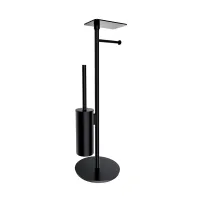 Suport hartie freestanding Omnires Modern Project cu spatiu pentru perie si raft finisaj negru mat