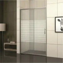 Usa de nisa culisanta Inter Ceramic 160 cm sticla transparenta cu linii albe 5 mm profil crom lucios